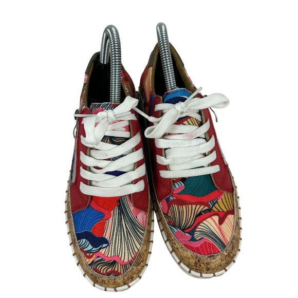 Colorful Cork Sole Floral Print Sneakers White Laces Side Zippers Womens Sz 5.5 - Picture 6 of 10
